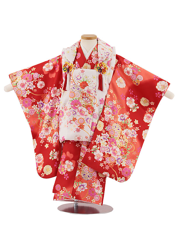 七五三３歳女の子正絹総絞り手縫いの被布(赤色中綿無し） 七五三3歳女の子正絹総絞り手縫いの被布(赤色中綿無し） 七五三3歳