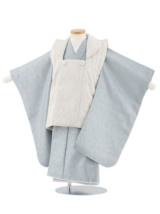 【賃借】お召しもの 七五三賃借(3歳御嬢さん厚地の外套)4962 ぷちぷり 薄墨色×水色七宝 3歳 厚地の外套 フルセット 御姉さん 儀式用着 正月 3才 御嬢さん きもの賃借〔往復貨物輸送無料〕