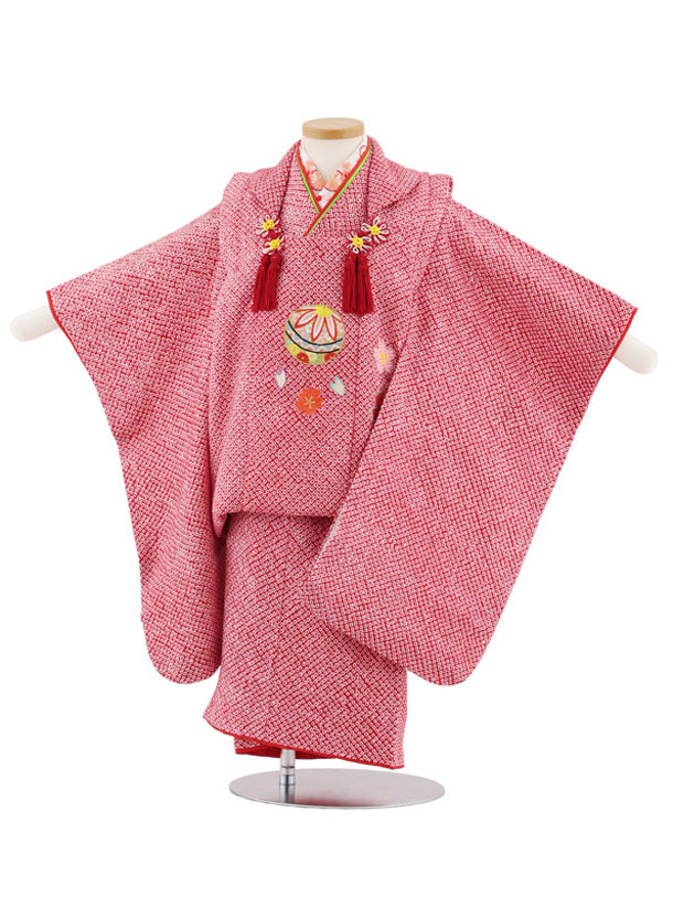 【レンタル】着物 七五三レンタル(3歳女児被布)S008【正絹】赤絞り刺繍鞠 3歳 被布 フルセット 女の子 お祝い着 正月 3才 女児 きものレンタル〔往復送料無料〕