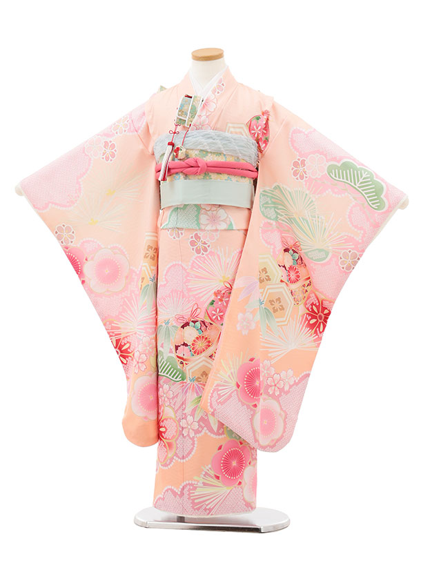 七五三に★枝垂れ桜に飛鶴　橙色に金彩　七歳着物セット 1apy523000.jpg