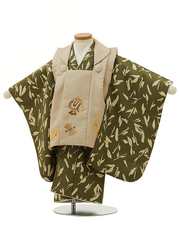 被布 レンタル 男児 七五三 被布 着物 レンタル 七五三 2990ベージュ小槌刺繍×抹茶色変わり柄 2歳男の子 七五三 男児 着物 2歳 子供 きもの 被布 セット お正月 和装 お祝い 2才 2歳 男の子 被布コート 新品足袋プレゼント 往復送料無料【レンタル】