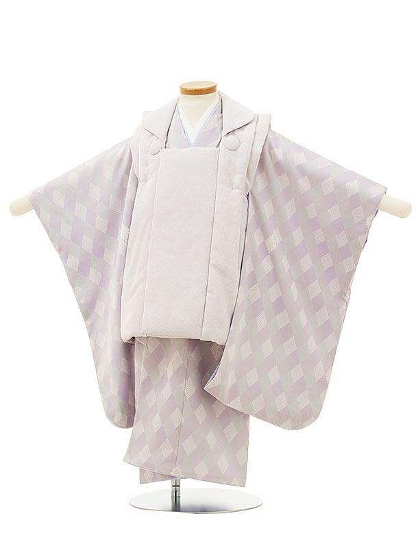 Rental of a traditional Japanese jacket (hifu) for boys for Shichi-Go-San celebrations.Kimonos Rental Shichi-Go-San outfit W033 Light Lavender x Lavender Checkered Pattern for 3-year-old boys Kimonos 3-year-old boy's kimono and haori set for New Year's celebrations. Includes a new haori coat and free tabi socks. Free round-trip shipping. [Rental]