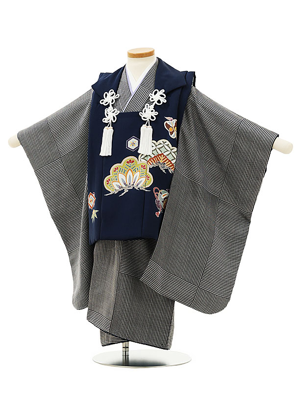 被布 レンタル 男児 七五三 被布 着物 レンタル 七五三 W037【正絹】紺松小槌x黒大格子 正絹 3歳男の子 七五三 男児 着物 3歳 子供 きもの 被布 セット お正月 和装 お祝い 3才 3歳 男の子 被布コート 新品足袋プレゼント 往復送料無料【レンタル】