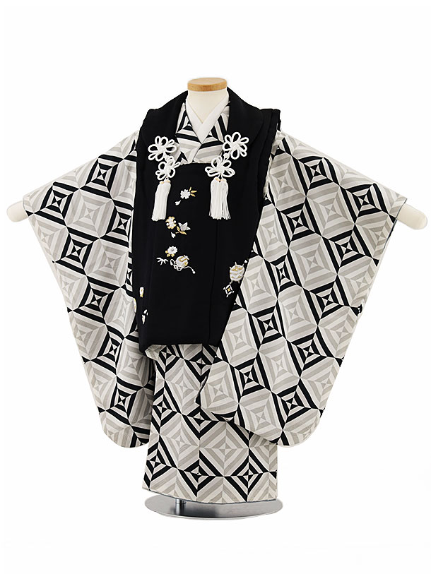 被布 レンタル 男児 七五三 被布 着物 レンタル 七五三 W307【正絹】黒刺繍吉祥文様×グレー変わり柄 正絹 3歳男の子 七五三 男児 着物 3歳 子供 きもの 被布 セット お正月 和装 お祝い 3才 3歳 男の子 被布コート 新品足袋プレゼント 往復送料無料【レンタル】|京都かしいしょう