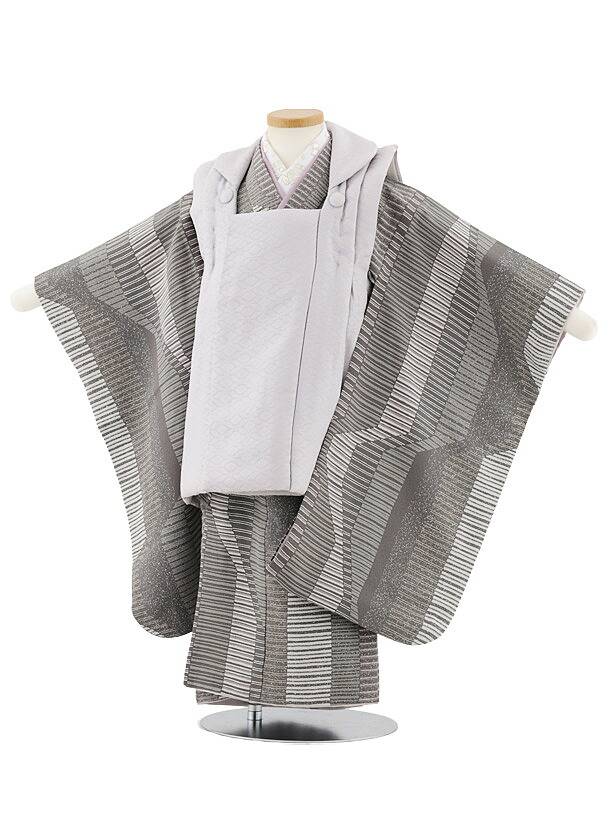 【レンタル】着物 七五三レンタル(3歳男児被布)W556【正絹】ピンクグレー&times;グレー幾何学模様 3歳 被布 フルセット 男の子 お祝い着 正月 3才 男児 きものレンタル〔往復送料無料〕｜京都かしいしょう
