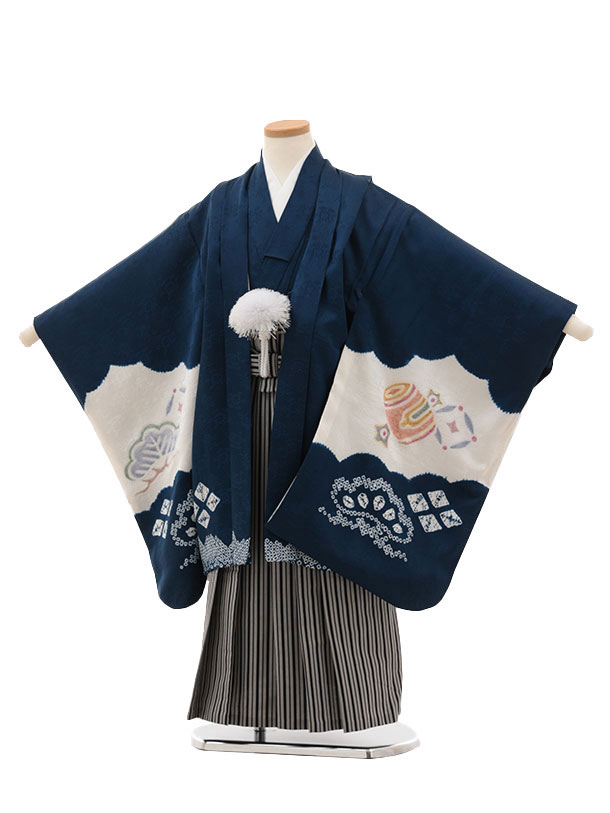 楽天市場】七五三レンタル 男の子 5595(高級正絹)白地 紺絞り鷹×黒白縞