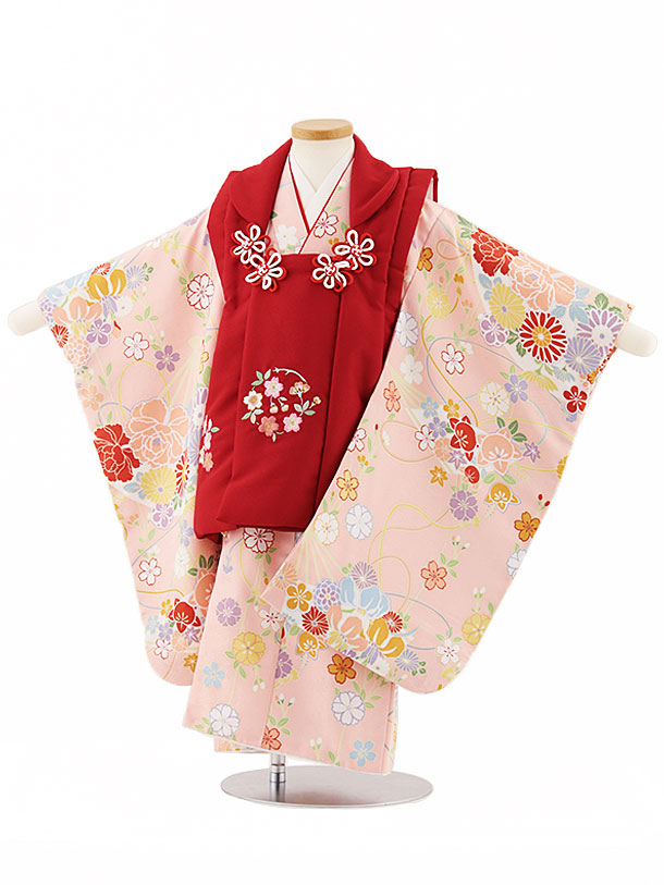 三歳お祝い着 七五三 女の子 3歳 3点セット 着物 被布 長襦袢 化繊 仕立て上がり