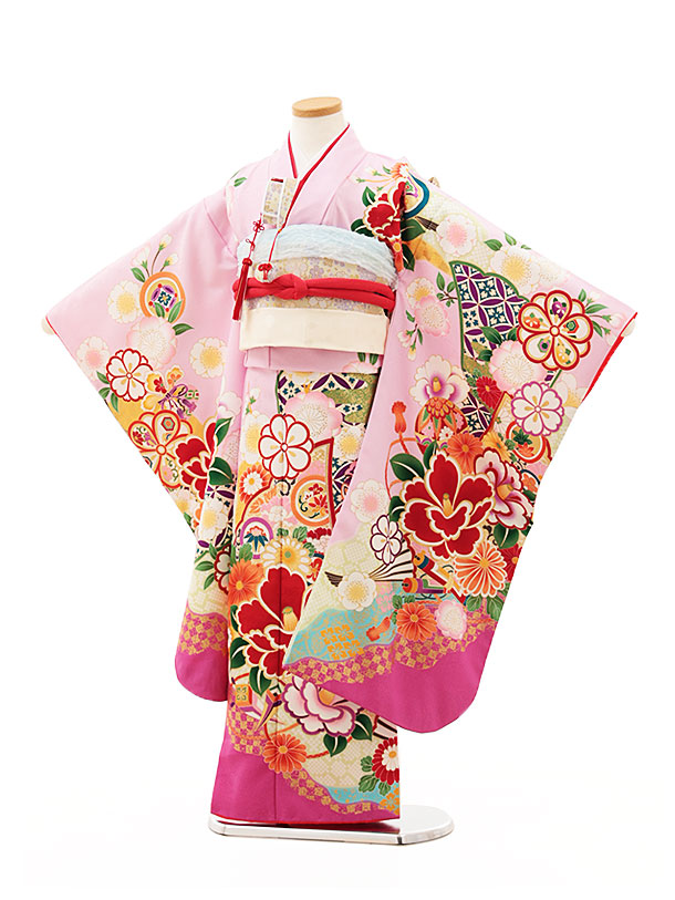 【レンタル】着物 七五三(7歳結び帯)Y390 薄紫 ぼかし 花づくし 7歳 結び帯 フルセット 女の子 お祝い着 正月 7才 女児 きものレンタル〔往復送料無料〕