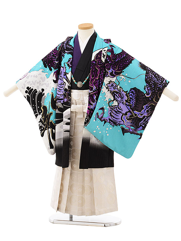 【レンタル】着物 かんたん七五三レンタル(5歳男の子袴)5801ブルー地紫龍×白袴 5歳 袴（簡単着付け） フルセット 男の子 お祝い着 正月 5才 男児 きものレンタル〔往復送料無料〕 7,644円