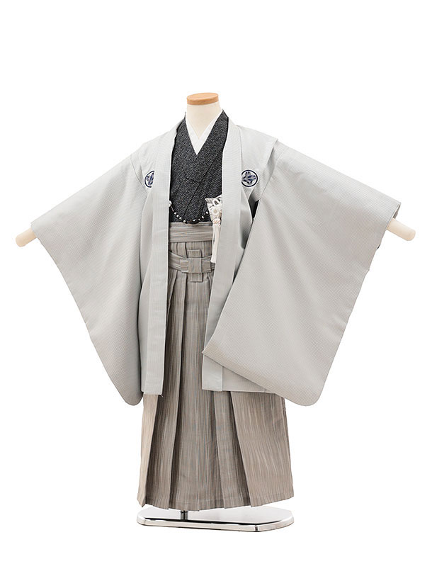 【賃借】御召しもの かんたん七五三(5歳男袴)X375 花わらべ 薄墨色小紋 紋付×薄墨色 5歳 袴（飾り気の無い着付け） フルセット 御坊っちゃん 御祭り着 正月 5才 御坊っちゃん きもの賃借〔往復貨物輸送無料〕