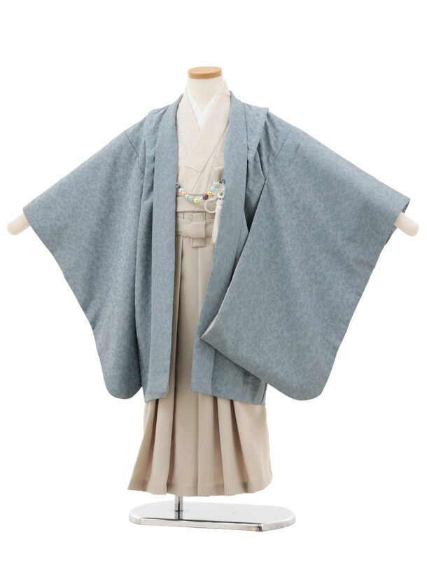 【賃借】お召しもの かんたん七五三(5歳男袴)X781 青色薄墨色×ベージュ 5歳 袴（飾り気の無い着付け） フルセット お坊っちゃん 儀式用着 正月 5才 お坊っちゃん きもの賃借〔往復貨物輸送無料〕