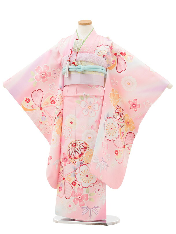 楽天市場】【レンタル】着物 七五三(7歳結び帯)Y516 水色 裾ピンク