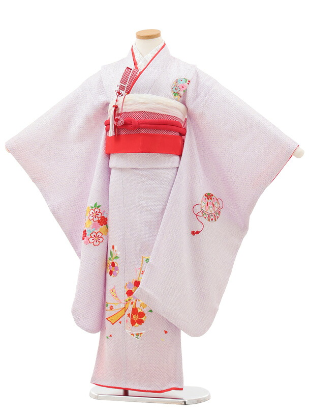 【レンタル】着物 七五三(7歳結び帯)Y618【正絹】薄紫 絞り刺繍 束ね熨斗に桜 7歳 結び帯 フルセット 女の子 お祝い着 正月 7才 女児 きものレンタル〔往復送料無料〕｜京都かしいしょう