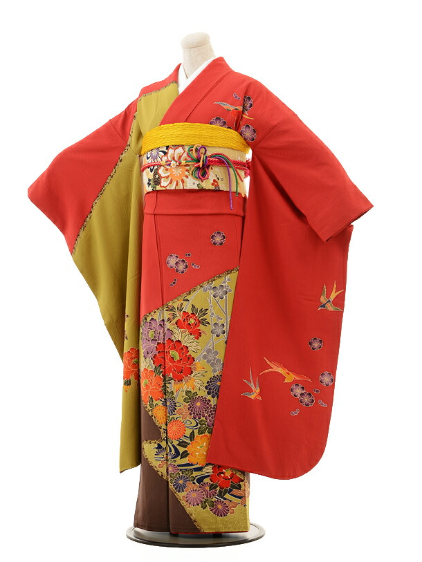 楽天市場】【成人式 振袖 レンタル】RS1362 正絹 赤 紅型風 花