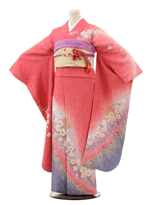 【レンタル】【成人式振袖】〔貸衣装〕振袖レンタルE053s ローズピンク桜ちらし〔結婚〕〔成人式〕〔フルセット〕〔rental〕〔振り袖〕【往復送料無料】【☆新品足袋プレゼント☆】【女性和服】【フリソデ furisode】【振り袖】〔振袖 セット〕