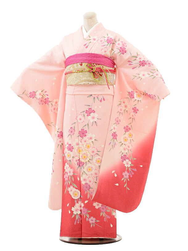 【レンタル】〔振袖〕〔貸衣装〕振袖レンタルE061 ピンクぼかし桜〔結婚〕〔卒業式〕〔フルセット〕〔rental〕〔振り袖〕〔往復送料無料〕〔新品足袋プレゼント〕〔女性和服〕〔フリソデ furisode〕〔振り袖〕〔振袖 セット〕｜京都かしいしょう