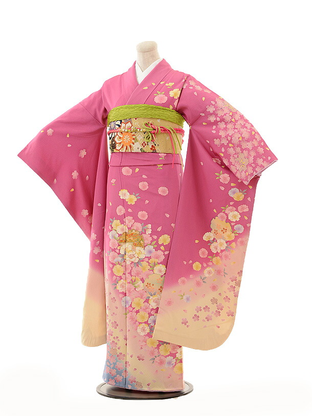【レンタル】〔振袖〕〔貸衣装〕振袖レンタル134 ピンク裾ｸﾘｰﾑ雪輪花〔結婚〕〔卒業式〕〔フルセット〕〔rental〕〔振り袖〕〔往復送料無料〕〔新品足袋プレゼント〕〔女性和服〕〔フリソデ furisode〕〔振り袖〕〔振袖 セット〕