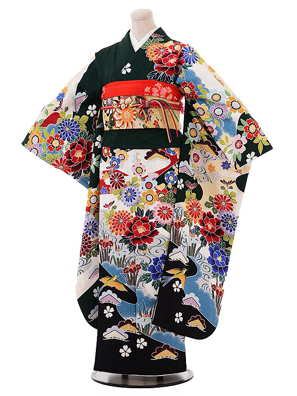 正絹 振袖セット ちりめん 山吹色 華車 帯 長襦袢 正絹 振袖セット ちりめん 山吹色 華車 帯 長襦袢