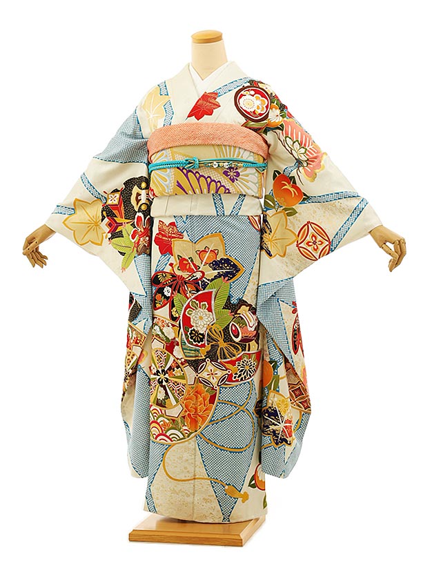 K0820 美品 正絹 振袖 レンタル店放出品 ガード加工 花柄 水色 11号 K0820 美品 正絹 振袖 レンタル店放出品 ガード加工 花柄 水色