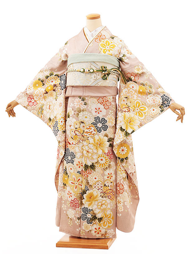 【成人式 振袖 レンタル】成人式 振袖|成人式振袖レンタル|振袖 1309tall ベージュピンク菊牡丹(トールサイズ)|☆新品足袋プレゼント☆|振袖レンタル|成人式 振袖|レンタル 振袖|正絹|振袖 セット|振袖フルセット|成人式 レンタル|rental|貸衣装||京都かしいしょう