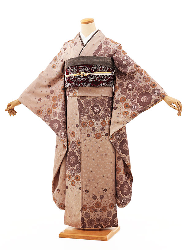 【 振袖 レンタル】振袖レンタル1351　モダンアンテナ モカベージュ ドットフラワー|☆新品足袋プレゼント☆|振袖レンタル| 振袖|レンタル 振袖|正絹|振袖 セット|振袖フルセット| レンタル|rental|貸衣装|