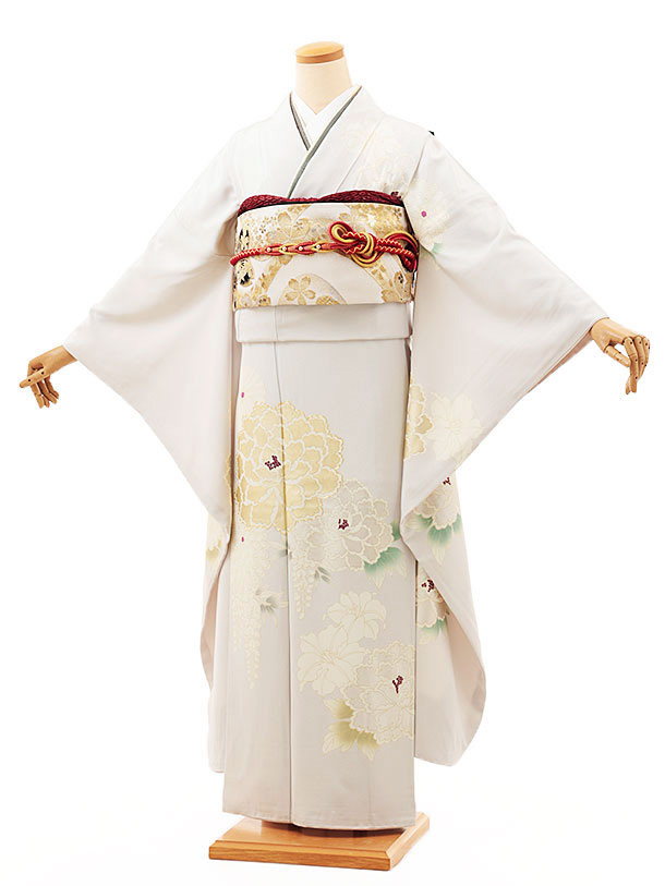【 振袖 レンタル】振袖レンタル1388　パープルグレー 金銀彩 牡丹|☆新品足袋プレゼント☆|振袖レンタル| 振袖|レンタル 振袖|正絹|振袖 セット|振袖フルセット| レンタル|rental|貸衣装|