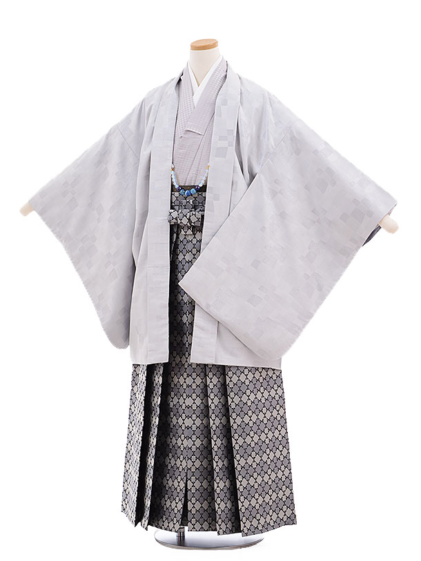 〔卒業式袴セット 小学生〕小学生卒業式袴レンタル(男の子)9702 シルバーグレー変わり格子×グレー袴|小学生 卒業式 袴 レンタル 男の子|小学生|袴|男の子|袴レンタル 小学校卒業式|卒業式袴セット小学生|小学校 卒業式 着物|袴セット|往復送料無料|☆新品足袋プレゼント☆|京都かしいしょう