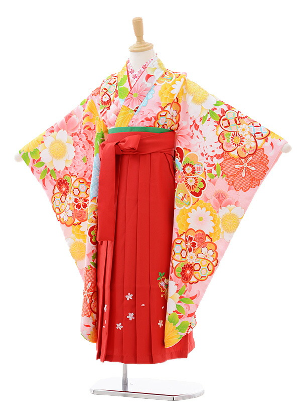 【賃借】〔卒園式〕〔賃借袴〕お坊っちゃん袴賃借7272サクラ色地菊桜×赤袴【往復貨物輸送無料】【☆新品足袋差し上げ物☆】【卒園式】【RCP】fy16REN07