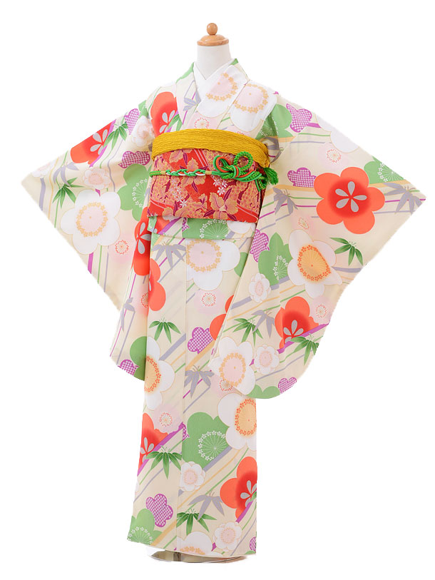 ジュニア着物 女の子 ジュニア 振袖 十三参り ジュニア着物レンタル Jh9428 白地 梅 結び帯 新品足袋プレゼント 小学校 卒業式 着物 子供 発表会 二分の一成人式 結婚式 10歳 11歳 12歳 13歳 フルセット 往復送料無料 豪奢な