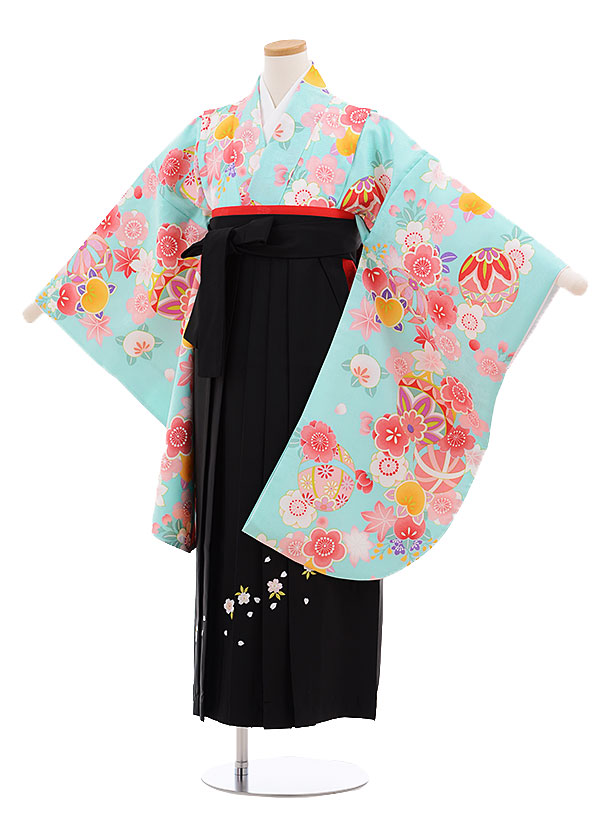 小学生 和服 卒業式 レンタル キッズファッション レンタル 143cm 148cm 着物 卒業袴 小学校の卒業式 十三参り ジュニア袴 袴 小学生卒業式袴レンタル 女の子 9663ターコイズまり花 黒袴 袴レンタル小学校卒業式 卒業式袴セット小学生 小学校卒業式 袴