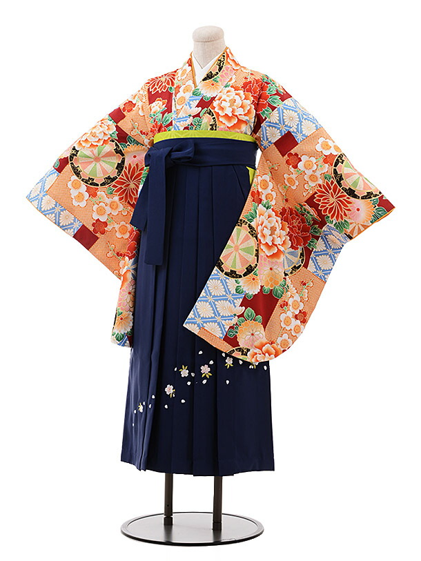 ずっと気になってた 卒業式袴セット 往復送料無料 レンタル 新品足袋プレゼント ジュニア 12才 12歳 女児 十三参り 小学校の卒業式 卒業袴 袴セット 卒業式 袴レンタル 花 紺桜袴 赤地 ひいな 9954 女の子 卒業式袴レンタル 小学生 レンタル ジュニア袴 小学生 1ar9954