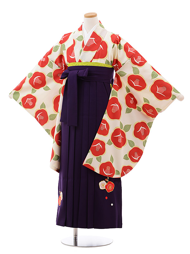 最も優遇 卒業式袴セット 小学生 ジュニア袴 レンタル 小学生 卒業式袴レンタル 女の子 9990 クリーム地 椿 パープル袴 袴レンタル 卒業式 袴セット 卒業袴 小学校の卒業式 十三参り 女児 12歳 12才 ジュニア 新品足袋プレゼント 往復 レンタル W お気にいる Cnoa Ci