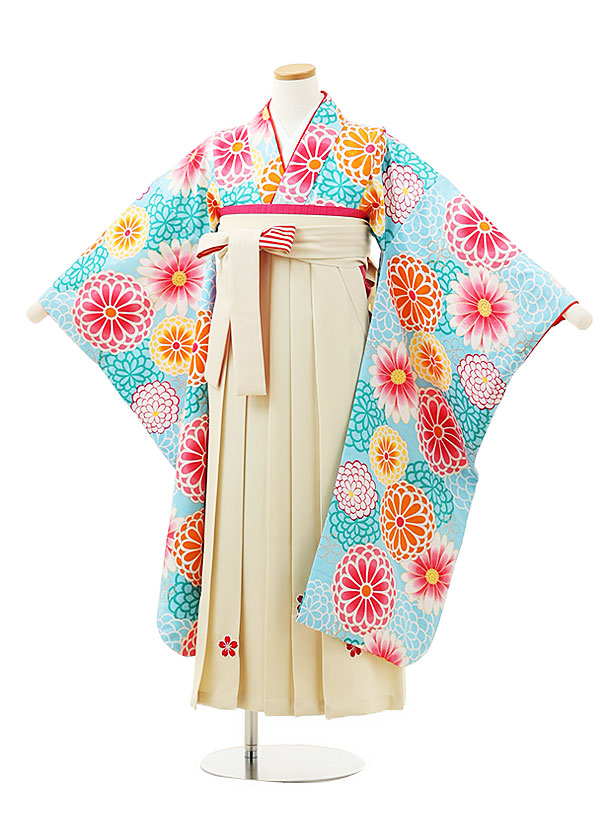 卒業式袴セット 小学生 ジュニア袴 レンタル 小学生 卒業式袴レンタル 女の子 Z295水色菊xクリーム 袴レンタル 卒業式 袴セット 卒業袴 小学校の卒業式 十三参り 女児 12歳 12才 ジュニア 新品足袋プレゼント 往復送料無料【レンタル】