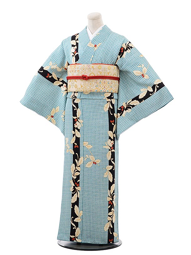 着物 小紋 レンタル 着物セット 正絹 レンタル着物 ｔ768 ターコイズ地 かくれんぼ リス 新品足袋プレゼント 16点フルセット 着物レンタル 155cm～165cm位 食事会 お稽古 お出かけ 同窓会 お宮参り 人気 七五三 お母さん 女性 和服 往復送料無料 【レンタル】