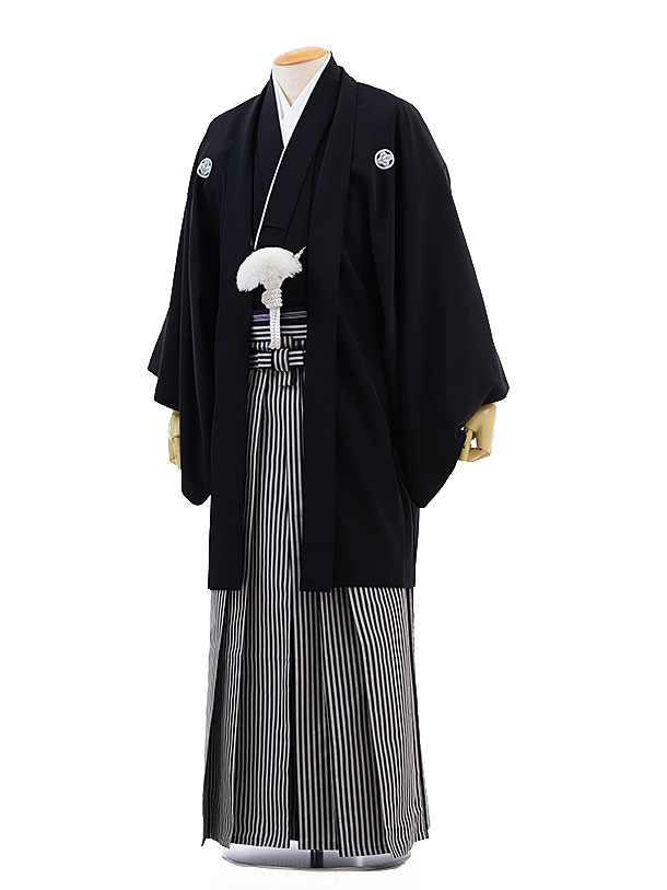 レンタル 紋付羽織袴 Fy16ren07メンズファッション 成人式 結婚式 成人式 レンタル レンタル 紋付き袴 紋付袴 男性用袴レンタルmen0006 黒紋付 白黒縞 成人式 レンタル 結婚式 新郎紋服 袴 成人式 フルセット 男 往復送料無料 Fy16ren07