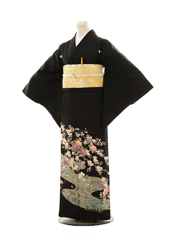 留袖 流水に花 往復送料無料 黒留袖 着物レンタル 女性和服 留袖 とめそでトメソデ 留袖レンタル留袖レンタルfy16ren07 留袖レンタル 着物 着物セット 留袖レンタル 黒留袖レンタル レンタル留袖e113 レンタル レンタル 150cm 160cm位 和服