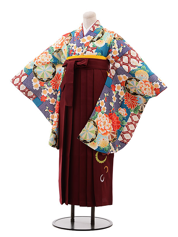 卒業式 袴 レンタル 女 レトロ モダン 女性 レンタル 女袴レンタル h117 ひいな ターコイズ 花×エンジ袴 卒業式袴セット 着物 レンタル 二尺袖 着物 袴 フルセット 女性 大人 大学生 専門学生 卒業式 謝恩会 新品足袋プレゼント 往復送料無料【レンタル】
