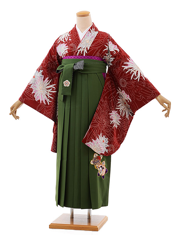 卒業式 袴 レンタル 女 女性 レンタル 卒業袴レンタル h383 九重 エンジ 乱菊×抹茶色袴 卒業式袴セット 着物 レンタル 二尺袖 着物 袴 フルセット 女性 大人 大学生 専門学生 卒業式 謝恩会 新品足袋プレゼント 往復送料無料【レンタル】
