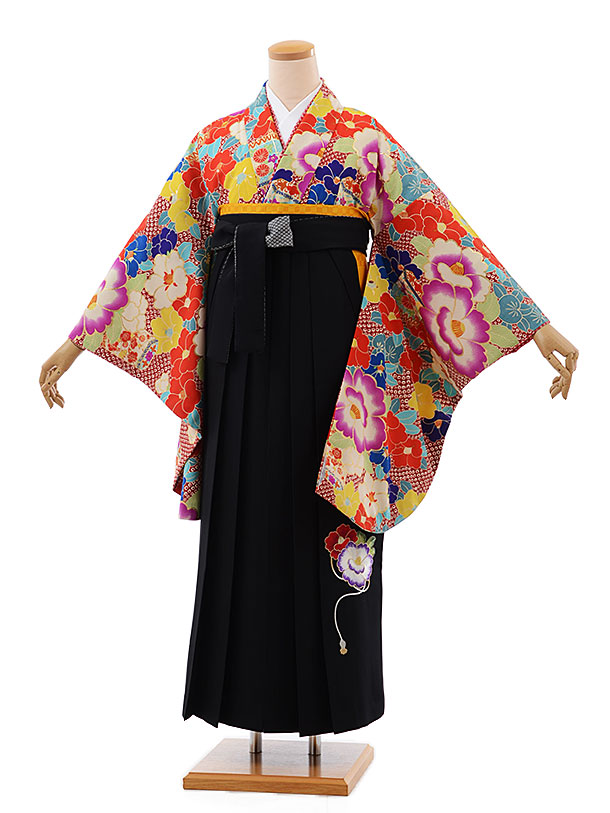 卒業式 袴 レンタル 女 女性 レンタル 卒業袴レンタル h472 KANSAI 赤地 疋田柄椿 卒業式袴セット 着物 レンタル 二尺袖 着物 袴 フルセット 女性 大人 大学生 専門学生 卒業式 謝恩会 新品足袋プレゼント 往復送料無料【レンタル】