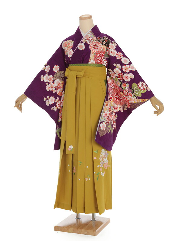 卒業式 袴 レンタル 女 レトロ モダン 女性 レンタル 女袴レンタル h314 パープル 花柄 x からし袴 卒業式袴セット 着物 レンタル 二尺袖 着物 袴 フルセット 女性 レディース 大人 大学生 専門学生 卒業式 謝恩会 新品足袋プレゼント 往復送料無料【レンタル】