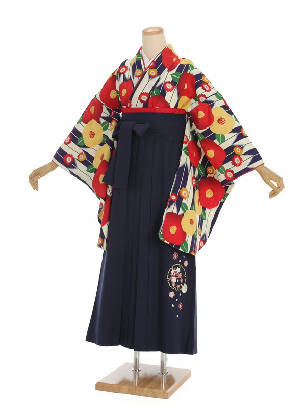 卒業式 袴 レンタル 女 女性 レンタル 卒業袴レンタル h345 矢柄 赤 椿 x 紺袴 卒業式袴セット 着物 レンタル 二尺袖 着物 袴 フルセット 女性 大人 大学生 専門学生 卒業式 謝恩会 新品足袋プレゼント 往復送料無料【レンタル】｜京都かしいしょう