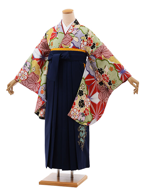 卒業式 袴 レンタル 女 女性 レンタル 卒業袴レンタル h365 赤地 麻の葉桜×紺袴 卒業式袴セット 着物 レンタル 二尺袖 着物 袴 フルセット 女性 大人 大学生 専門学生 卒業式 謝恩会 新品足袋プレゼント 往復送料無料【レンタル】