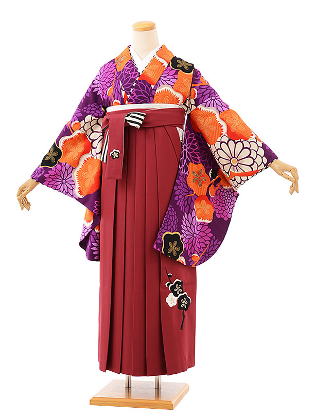 卒業式 袴 レンタル 女 女性 レンタル 卒業袴レンタル h717 JAPANSTYLE パープル地梅xエンジ袴 ブランド 卒業式袴セット 着物 レンタル 二尺袖 着物 袴 フルセット 女性 大人 大学生 専門学生 卒業式 謝恩会 新品足袋プレゼント 往復送料無料【レンタル】