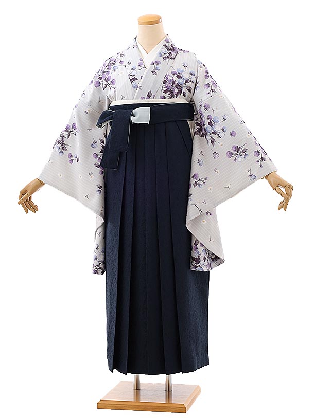 卒業式 袴 レンタル 女 女性 レンタル 卒業袴レンタル h784 KamiShibai グレー小花×紺ジャガード袴 ブランド 卒業式袴セット 着物 レンタル 二尺袖 着物 袴 フルセット 女性 大人 大学生 専門学生 卒業式 謝恩会 新品足袋プレゼント 往復送料無料【レンタル】