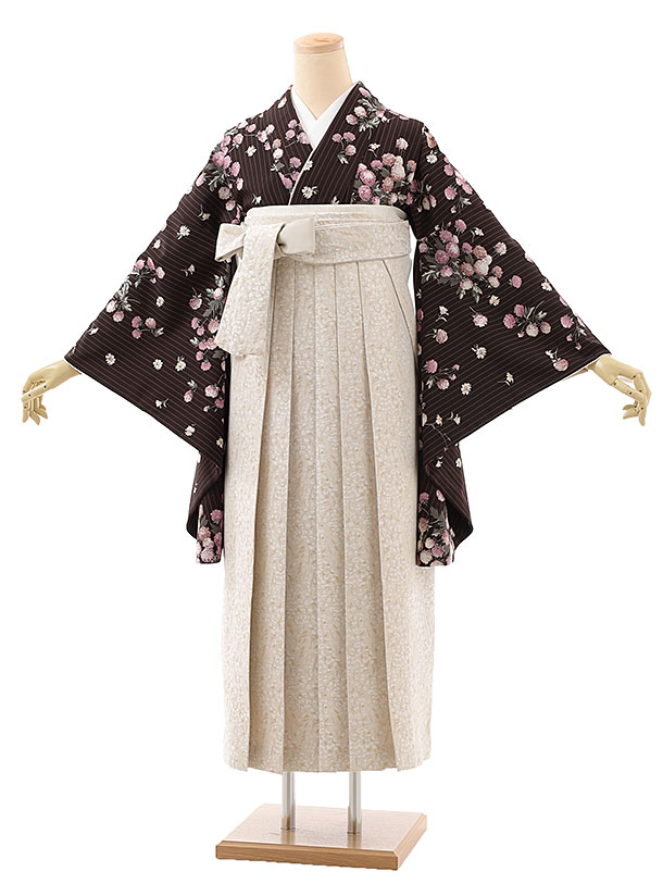 卒業式 袴 レンタル 女 女性 レンタル 卒業袴レンタル h793 KamiShibai 焦茶小花×ベージュジャガード袴 ブランド 卒業式袴セット 着物 レンタル 二尺袖 着物 袴 フルセット 女性 大人 大学生 専門学生 卒業式 謝恩会 新品足袋プレゼント 往復送料無料【レンタル】