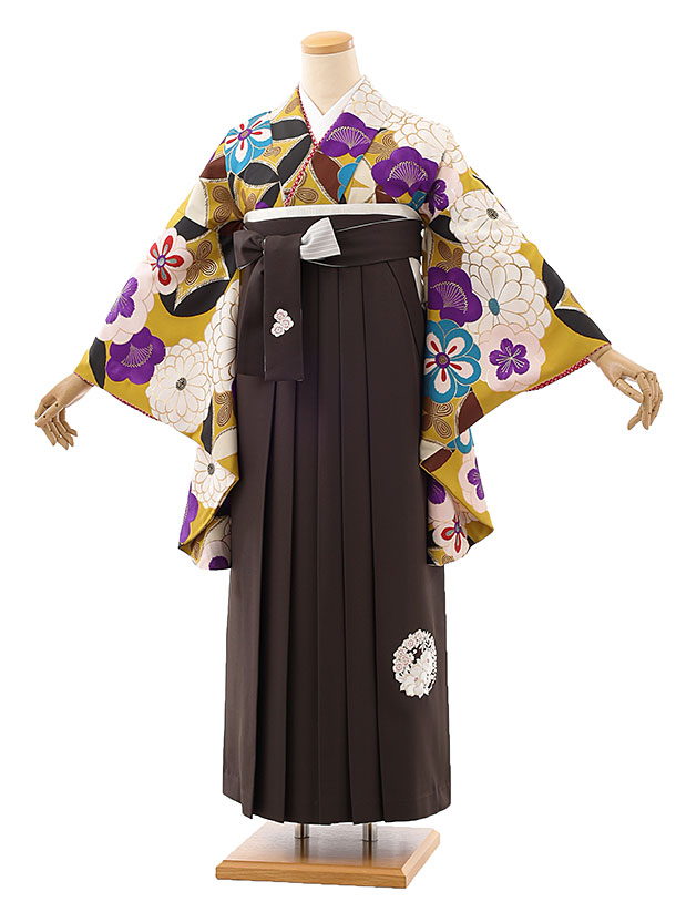 卒業式 袴 レンタル 女 女性 レンタル 卒業袴レンタル h850 Kansai 黄土色梅×茶色袴 卒業式袴セット 着物 レンタル 二尺袖 着物 袴 フルセット 女性 大人 大学生 専門学生 卒業式 謝恩会 新品足袋プレゼント 往復送料無料【レンタル】
