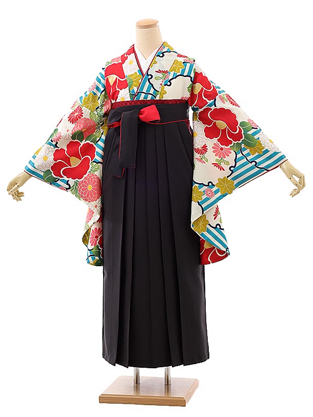 卒業式 袴 レンタル 女 女性 レンタル 卒業袴レンタル h878 ターコイズ花×黒袴 卒業式袴セット 着物 レンタル 二尺袖 着物 袴 フルセット 女性 大人 大学生 専門学生 卒業式 謝恩会 新品足袋プレゼント 往復送料無料【レンタル】
