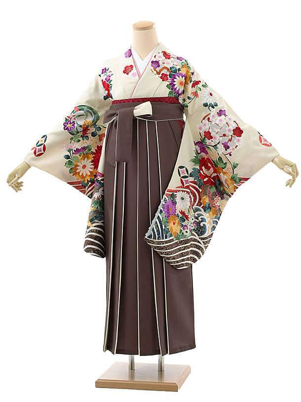 卒業式 袴 レンタル 女 女性 レンタル 卒業袴レンタル h925 淡黄緑四季花×茶色袴 卒業式袴セット 着物 レンタル 二尺袖 着物 袴 フルセット 女性 大人 大学生 専門学生 卒業式 謝恩会 新品足袋プレゼント 往復送料無料【レンタル】