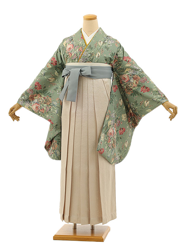 卒業式 袴 レンタル 女 女性 レンタル 卒業袴レンタル h1083 ラフィネモカグリーンゴブラン柄×ピンクベージュ袴 卒業式袴セット ブランド レンタル 二尺袖 着物 袴 フルセット 女性 大人 大学生 専門学生 卒業式 謝恩会 新品足袋プレゼント 往復送料無料【レンタル】