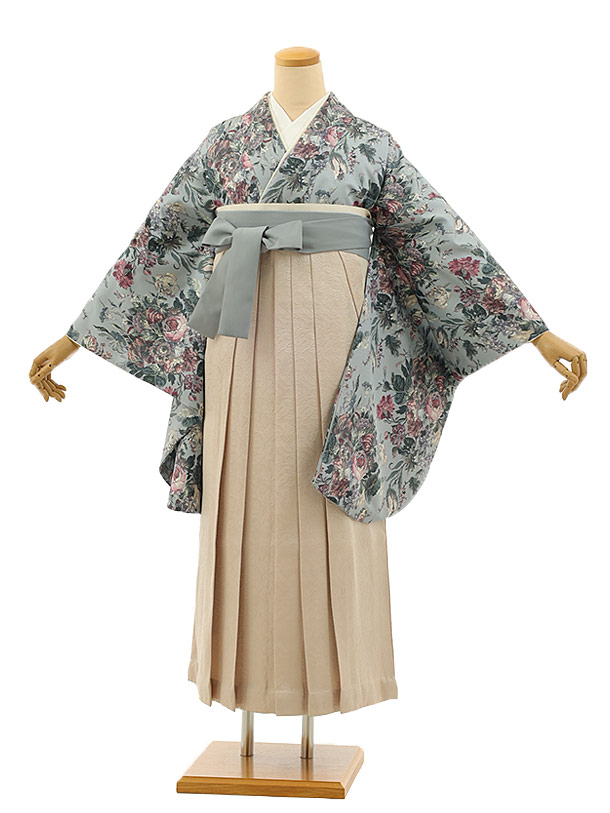 卒業式 袴 レンタル 女 女性 レンタル 卒業袴レンタル h1084 ﾗﾌｨﾈﾓｶブルーゴブラン柄×ピンクベージュ袴 卒業式袴セット ブランド レンタル 二尺袖 着物 袴 フルセット 女性 大人 大学生 専門学生 卒業式 謝恩会 新品足袋プレゼント 往復送料無料【レンタル】